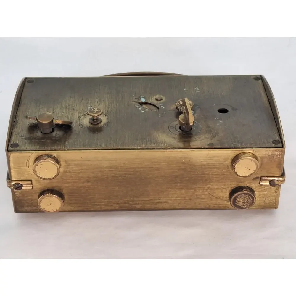 Vintage Semca Swiss 7 Jewel Brass Suitcase Style Musical Alarm Clock MCM Working